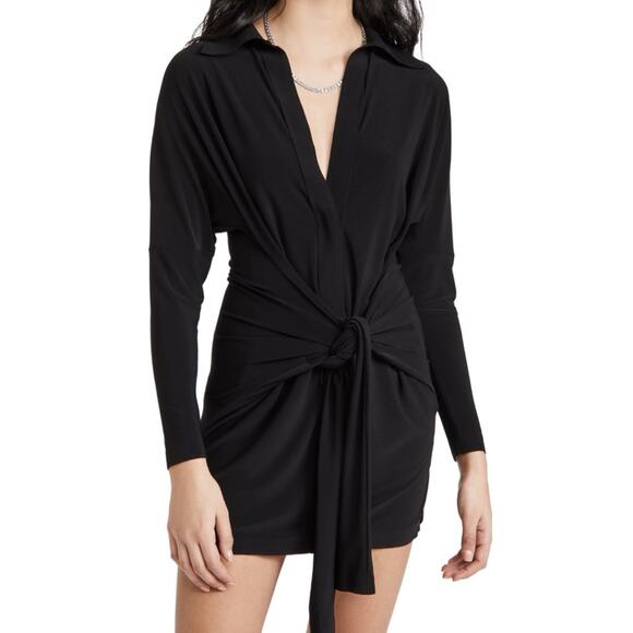 Norma Kamali Black Tie Front Long Sleeves Lightweight Mini Dress Women’s Size XS - Picture 1 of 16